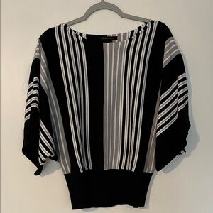 Susan Lawrence Black, White and Gray Striped Sweater Size L